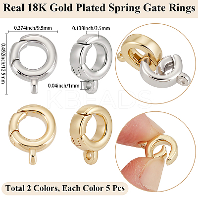10Pcs 2 Colors Brass Spring Gate Rings KK-BBC0018-84-1