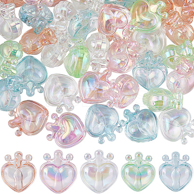 50Pcs 5 Colors UV Plating Transparent Rainbow Iridescent Acrylic Beads OACR-SC0001-85-1