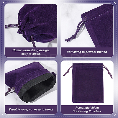 30Pcs Rectangle Velvet Drawstring Pouches TP-NB0001-61B-1