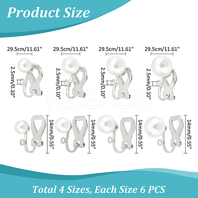 24Pcs 4 Size 304 Stainless Steel Clip-on Earring Findings with Imitation Pearl Plastic Beaded STAS-UN0054-73-1