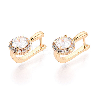 Brass Micro Pave Clear Cubic Zirconia Flat Round Hoop Earrings EJEW-T048-30G-1