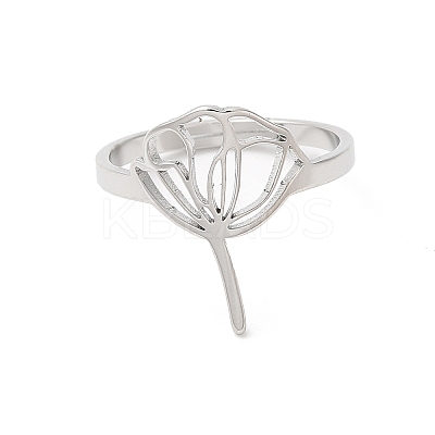 Non-Tarnish 304 Stainless Steel Hollow Lotus Adjustable Ring RJEW-L107-021P-1