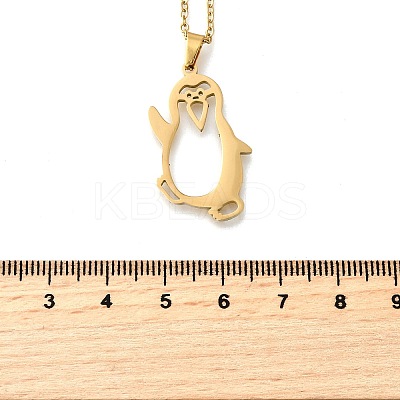304 Stainless Steel Laser Cut Penguin Pendant Necklaces for Women Men NJEW-Q032-01D-G-1