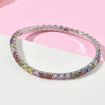 304 Stainless Steel Micro Pave Colorful Cubic Zirconia Tennis Bracelets for Women BJEW-G779-02P-1