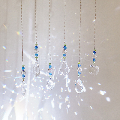 6Pcs 6 Style Transparent Glass Pendant Decorations HJEW-GA0001-43-1