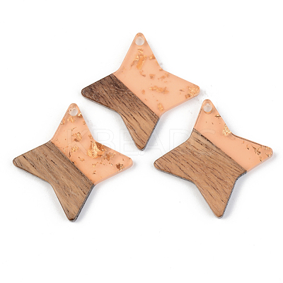 Transparent Resin & Walnut Wood Pendants RESI-S389-011A-B-1
