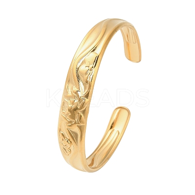 12MM 304 Stainless Steel Lotus Flower Cuff Bangles for Women LS-BJEW-P359-01G-1