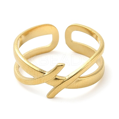 304 Stainless Steel Hollow Open Cuff Ring for Women RJEW-I098-18G-1