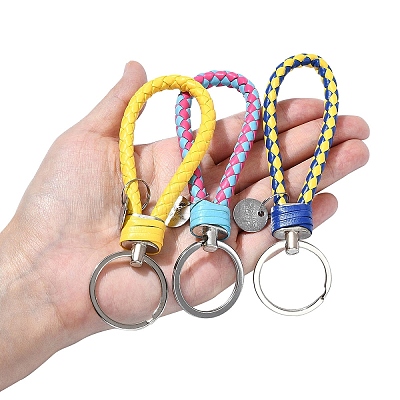 10Pcs 10 Colors PU Leather Knitting Keychains KEYC-YW0001-21-1