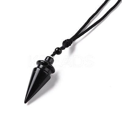 Gemstone Cone Pendant Necklace with Nylon Cord for Women G-A210-05-1