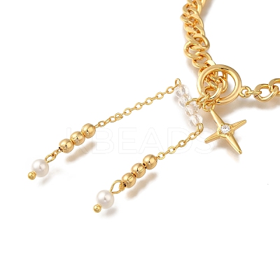Star Brass Micro Pave Clear Cubic Zirconia Card Paper Chain Bracelets For Women BJEW-L696-032G-1