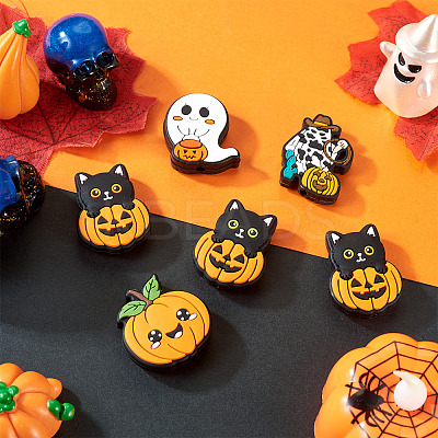 6Pcs 6 Styles Halloween Theme Silicone Focal Beads SIL-TA0002-44-1