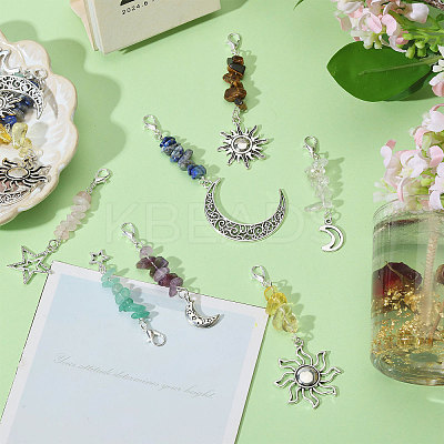28Pcs 7 Styles Handmade Lampwork & Natural Tiger Eye & Green Aventurine & Quartz Crystal & Rose Quartz & Lapis Lazuli & Amethyst Chip Beaded Pendant Decoration HJEW-CA00056-1