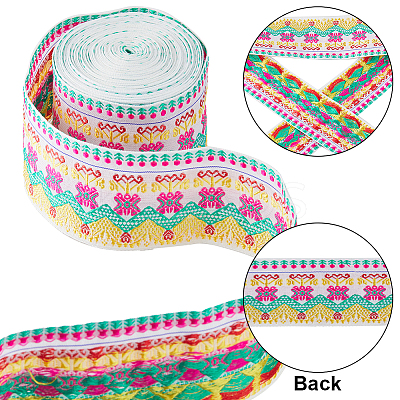 10M Ethnic Style Embroidery Polyester Flower Ribbons OCOR-WH0077-74B-1