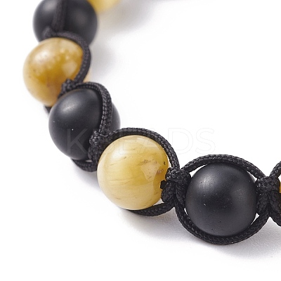 Round Stone Braided Bead Bracelets Set BJEW-JB07260-03-1