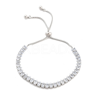 Brass Pave Clear Cubic Zirconia Teardrop Box Chain Slider Bracelets BJEW-YWC0002-07P-1
