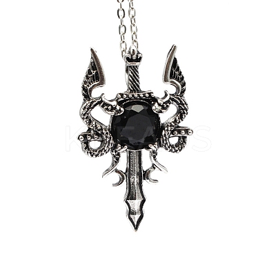 Natural Obsidian Dragon Sword Pendant Necklace G-PW0004-67D-1