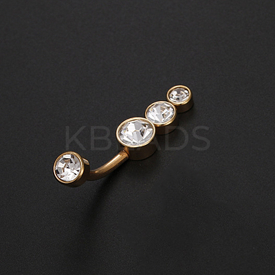 Stainless Steel Clear Cubic Zirconia Curved Barbell Belly Rings WG29D10-01-1