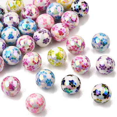 50Pcs AB Color Printed Opaque Acrylic Beads OACR-CJ0002-27-1