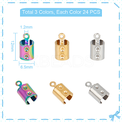72Pcs 3 Colors Ion Plating(IP) 304 Stainless Steel Folding Crimp Ends STAS-UN0049-17-1