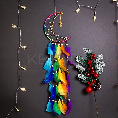 Rainbow Color Moon Feather Tassel Pendant Decorations PW-WG92679-01-1