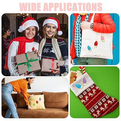 18Pcs 6 Colors Christmas Light Bulbs Polyester Embroidery Sew on Cloth Patches PATC-CA0001-35-1