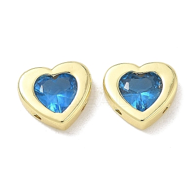Valentine's Day Brass Pave Cornflower Blue Glass Beads KK-A300-06G-1
