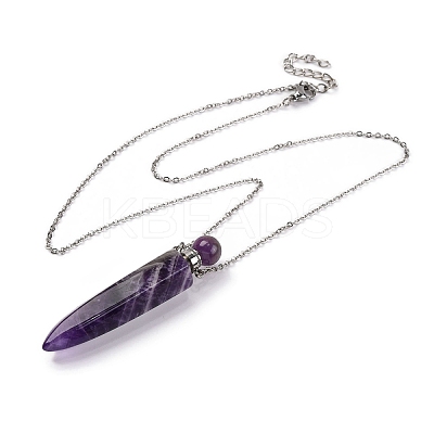 Natural Amethyst Bullet Shaped Perfume Bottle Pendant Necklaces G-B089-02P-08-1