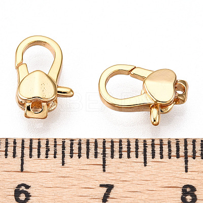 Brass Heart Lobster Claw Clasps KK-N254-10G-1