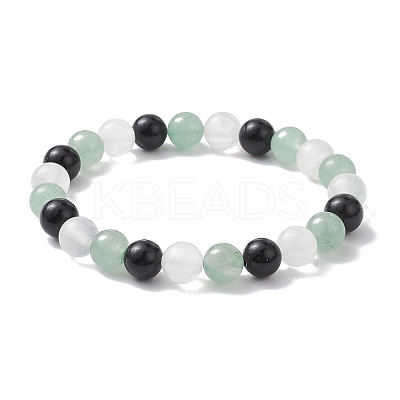 Natural Green Aventurine & Selenite & Eyeless Obsidian Round Beaded Stretch Bracelets BJEW-JB10114-01-1
