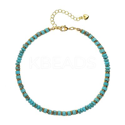 Bohemian Style Synthetic Turquoise & Brass Rondelle Disc Heishi Beaded Anklets FS-WG8FF45-01-1