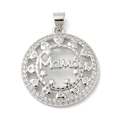 Mother's Day Theme Rack Plating Brass Micro Pave Cubic Zirconia Pendants KK-F869-20P-05-1