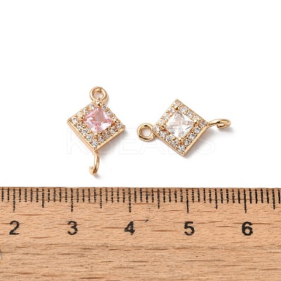 Brass Micro Pave Clear Cubic Zirconia Rhombus Links Connector Charms KK-C062-004G-1