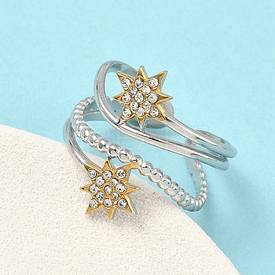 Sun 304 Stainless Steel Rhinestone Cuff Rings RJEW-D338-04GP-1