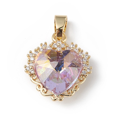 Real 18K Gold Plated Rack Plating Brass Micro Pave Clear Cubic Zirconia Pendants KK-C015-05G-03-1
