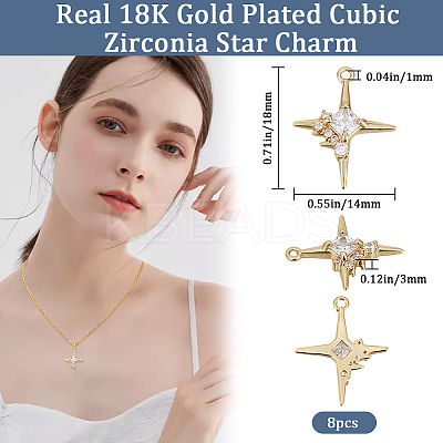 8Pcs Brass Micro Pave Cubic Zirconia Pendants KK-BBC0010-90-1