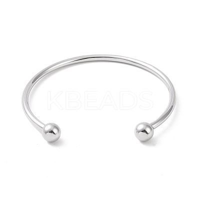 Non-Tarnish Screw End Ball 304 Stainless Steel Wire Open Cuff Bangle BJEW-F435-02P-1