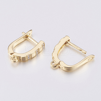 Brass Micro Pave Cubic Zirconia Hoop Earring Findings with Latch Back Closure LS-ZIRC-K075-26G-1