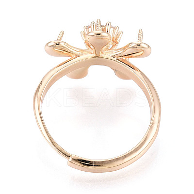 Flower Brass Micro Pave Clear Cubic Zirconia Adjustable Ring Settings KK-T076-73G-1