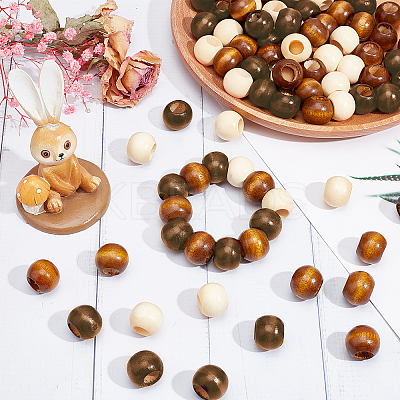 150 Pcs 3 Colors Wooden Beads WOOD-PH0001-49-1