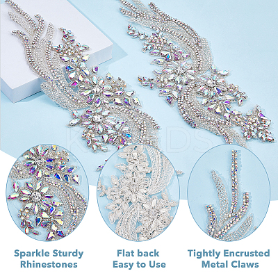 Glass Rhinestone Flower Appliques PATC-WH0005-50-1