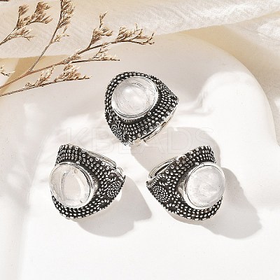 Natural Quartz Crystal Adjustable Rings RJEW-I108-03AS-08-1