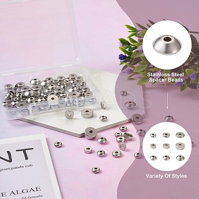 180Pcs 201 & 303 & 304 Stainless Steel Spacer Beads STAS-MP0001-07-1