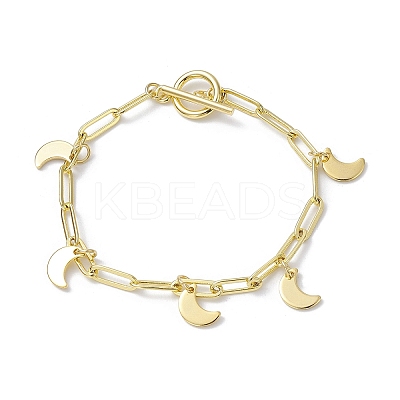 Golden 304 Stainless Steel Charm Bracelets with Brass Paperclip Chains BJEW-JB10031-02-1