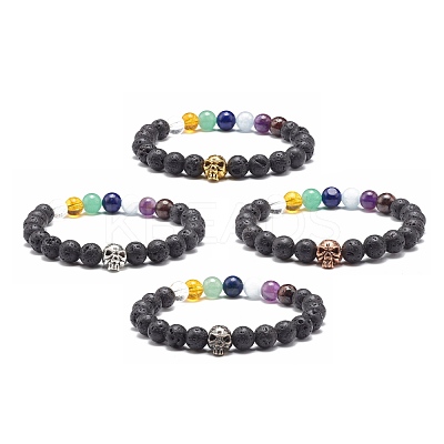 Natural Lava Rock Stretch Bracelet for Women Men BJEW-JB06831-1