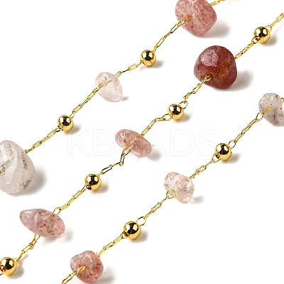 Handmade Natural Strawberry Quartze Chip Beaded Chains CHC-F020-09G-13-1