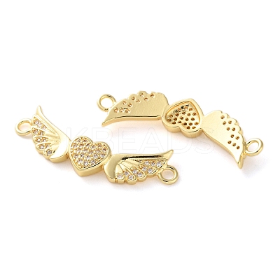 Rack Plating Brass Clear Cubic Zirconia Wing Heart Connector Charms KK-C084-12G-1