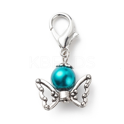 Baking Paint Pearlized Glass Pearl Round Bead Pendant Decorations HJEW-JM00728-1