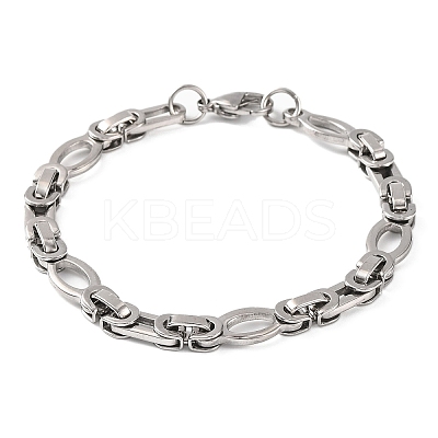 Tarnish Resistant 201 Stainless Steel Hollow Oval Byzantine Chain Bracelets BJEW-B078-102P-1