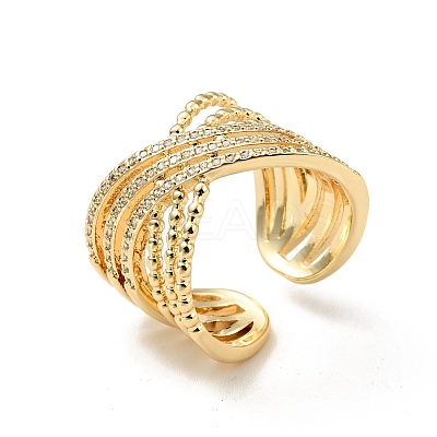 Clear Cubic Zirconia Criss Cross Open Cuff Ring RJEW-G251-09G-1